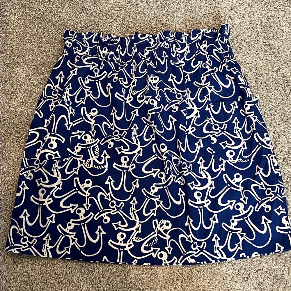 Lilly Pulitzer Blue Anchor Skirt Small Elastic Waist Pockets Coastal Nautical - Picture 10 of 16